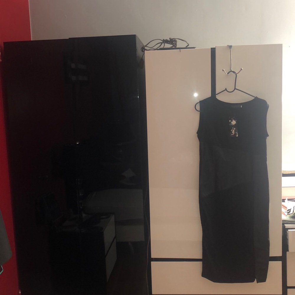 Black spandex and faux leather dress